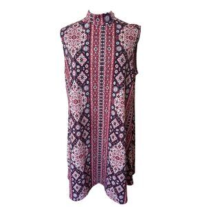 Joe Boxer Womens Sleeveless High-Neck Tunic Dress 1X Red & Navy Boho Paisley